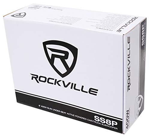 Rockville SS8P 8" Powered Under-Seat Car Subwoofer with RWK10 Amp Kit | 400W Peak / 100W RMS, RCA and High-Level Inputs, Auto Turn-On, Bass Knob, 10 Gauge 100% Copper Wiring, 2-Items