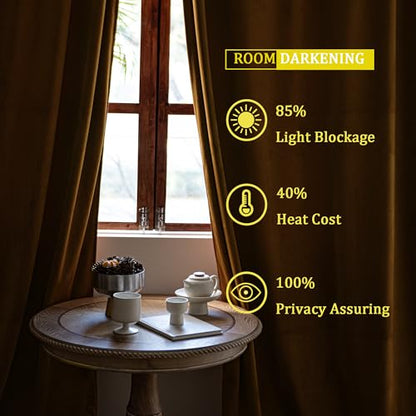 YOFUN 84 inches 2 Panels, Golden Brown Blackout Luxury Velvet Curtains Thermal Insulated Heat Block Soundproof Window Panels Soft Drapes for Bedroom Living Room, Rod Pocket & Back Tab, W52 x L84 - color: Golden Brown, size: 52"W x 84"L (Pack of 2)