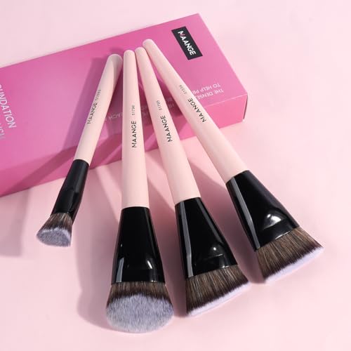 MAANGE Makeup Brushes 4 Pcs Makeup Brush Set for Foundation Concealer Contour Liquid Blending Face Kabuki Makeup Brush Kit (Pink) - color: Pink