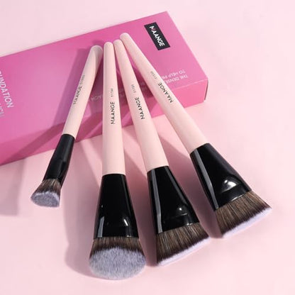 MAANGE Makeup Brushes 4 Pcs Makeup Brush Set for Foundation Concealer Contour Liquid Blending Face Kabuki Makeup Brush Kit (Pink) - color: Pink