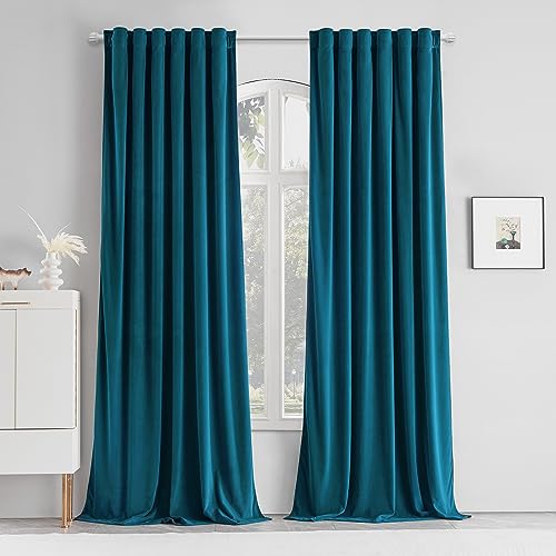 MUMFAS Teal Blue Velvet Curtains 80 Inches Long, Back Tab Rod Pocket Soundproof Room Darkening Window Velvet Drapes Light Blocking Privacy Assured for Living Room Bedroom W52 x L80, 2 Pcs - color: Teal Blue, size: 52"W x 80"L (Pack of 2)