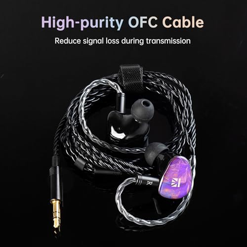 KBEAR KB02 Colorful Resin Shell in Ear Monitor Headphones, Bone Conduction Dynamic Driver Wired Earbuds, IEM Headphones HiFi Earphones with 2Pin 4N OFC Cable 3.5mm Plug for Singers Musicians, Purple - color: Purple