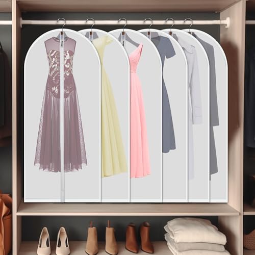 Garment Bags 12 Pack, 24x60 Inch Clothes Covers, Extra Long | Dust Proof Breathable PEVA, Full-Length Zipper, 12 Extra-Long Bags, for Gowns, Dresses and Whole-Family Storage - size: 24" x 60" 12 Piece Set