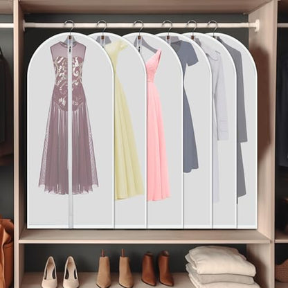 Garment Bags 12 Pack, 24x60 Inch Clothes Covers, Extra Long | Dust Proof Breathable PEVA, Full-Length Zipper, 12 Extra-Long Bags, for Gowns, Dresses and Whole-Family Storage - size: 24" x 60" 12 Piece Set