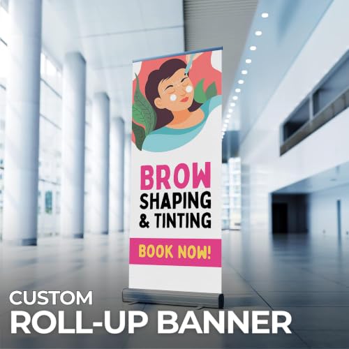 Lashes & Brows Retractable Stand Banner by DC | 33"x81" Roll-Up Display | Brow Shaping Tinting Book Naw Vertical Pull-Up Banner for Trade Shows & Events | Made in USA | (Stand Not Included) - color: Brow Shaping Tinting Book Naw, size: Retractable Banner