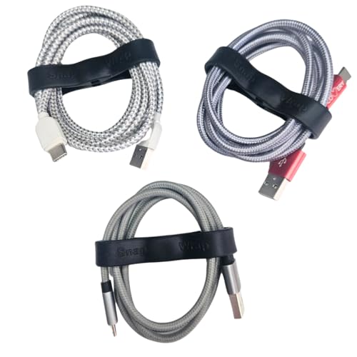 Snap Wrap | Pro Silicone Magnetic Cable Organizer 6-Pack | Easy One-Hand Operation Cable Management Bands for Home, Office, and Travel | Tidy Cable and Wire Storage - color: Black