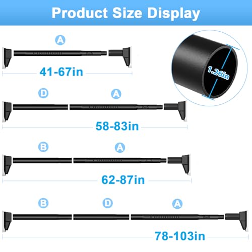 Extra Long Tension Curtain Rod, Black, 41-103 Inch (4-8.6ft), Tension Rod - color: Black, size: 41-103inch
