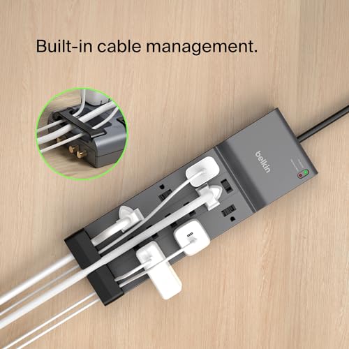 Belkin Power Strip Surge Protector - 12 AC Multiple Outlets & 8 ft Long Flat Plug Heavy Duty Extension Cord for Home, Office, Travel, Computer, Laptop & Phone Charging Brick (3,940 Joules), Pack of 3 - style: w/ Coaxial Phone Protection - 3 Pack