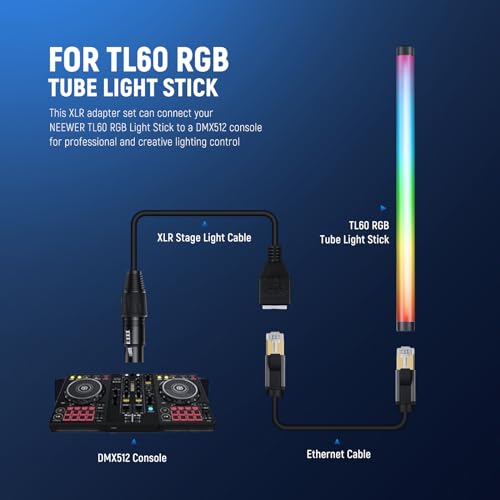 Neewer 5 Pin DMX XLR Female to RJ45 Female Cable, 2 Pack RJ45 to 5 Pin XLR Adapter Connector ONLY for TL60/TL90C/TL120C RGB Tube Light Wand and DMX512 Console Lighting Controller, 1ft/35cm, NC007 - style: 5 Pin Female to Female Cable