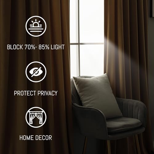 Yakamok Gold Brown Room Darkening Velvet Curtains 96 Inch Living Room | Luxury soft velvet, 2 panels 52x96 inch,bedroom study, window drapes rod pocket,light blocking,Thermal Insulated - color: Gold Brown, size: 52"W x 96"L (Pack of 2)