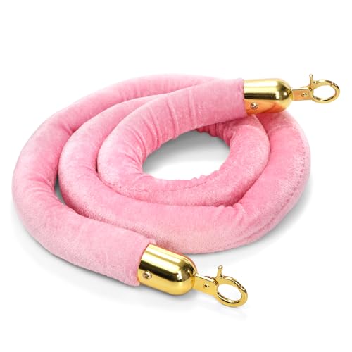 Okllen 4 Pack Velvet Stanchion Rope Pink, 5 Ft Crowd Control Ropes Safety Barriers with Polished Gold Clasps, Hanging VIP Rope for Red Pink Carpet Theme Event and Party Events Decor