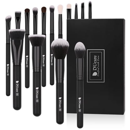 DUcare Makeup Brushes 15Pcs Premium Synthetic Kabuki Makeup Brush Set, Professional Foundation Concealers Powder Blush Blending Face Eye Shadows Black Brush Sets - color: black nobag
