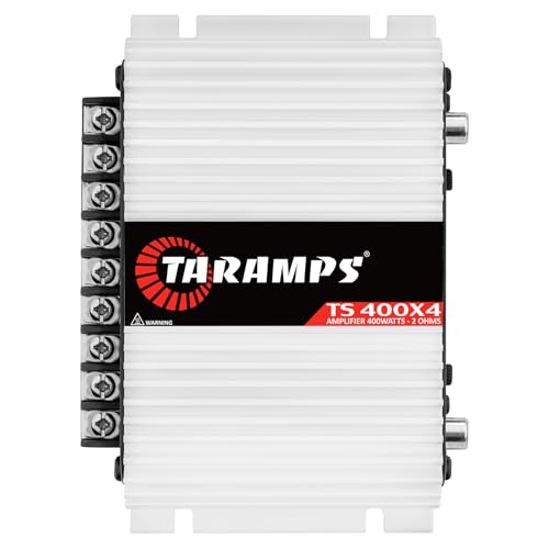 Taramps TS 400x4 400 watts RMS 4 Channels Full Range Car Audio Amplifier, 2 Bridged Channels, RCA Input Class D, Output Power, Multichannel Amplifier System, Small - TS400X4 | Bridgeable outputs, built-in HPF/LPF crossovers and RCA inputs provide flexible