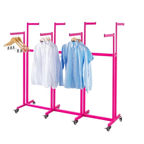 Floor Standing Metal Garment Rack - Heavy Retail Display Racks With Wheels | 8 Arms Clothing Rack, Square Tubing Portable Shirt Rack, Merchandise Display RackFor Hanging Clothes (L-Pink) - color: L-Pink
