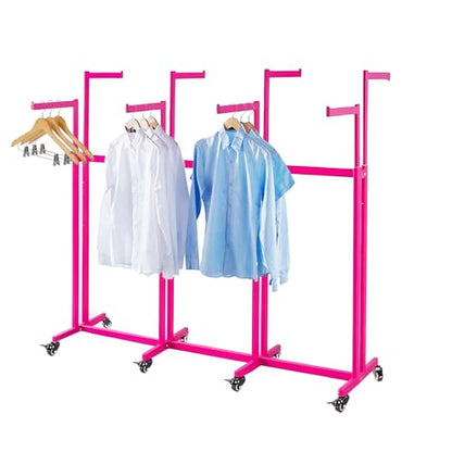 Floor Standing Metal Garment Rack - Heavy Retail Display Racks With Wheels | 8 Arms Clothing Rack, Square Tubing Portable Shirt Rack, Merchandise Display RackFor Hanging Clothes (L-Pink) - color: L-Pink