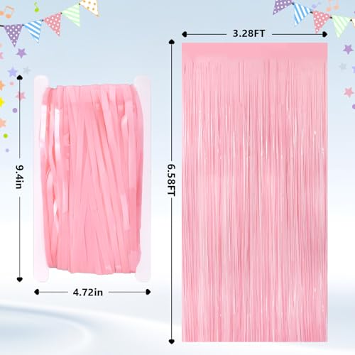GCB 2Pack Pastel Pink Foil Fringe Tinsel Curtains, Pink Backdrop Streamers | Door Streamers, Party Backdrop for Birthday, Wedding, Baby Shower, Bridal Shower, Bachelorette, Holiday Photo Booth Props - color: 2pack Macaron Pink Streamers
