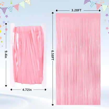 GCB 2Pack Pastel Pink Foil Fringe Tinsel Curtains, Pink Backdrop Streamers | Door Streamers, Party Backdrop for Birthday, Wedding, Baby Shower, Bridal Shower, Bachelorette, Holiday Photo Booth Props - color: 2pack Macaron Pink Streamers