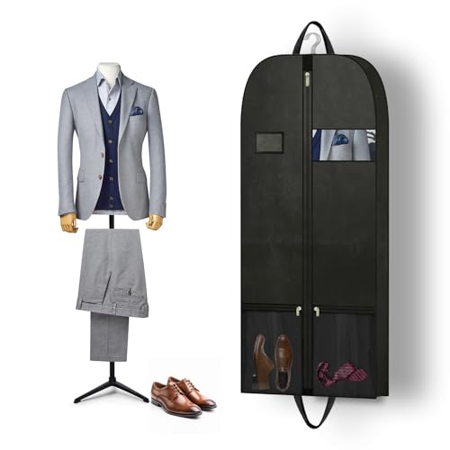 Travel Garment Suit Bag 54" for Hanging Clothes for Men Suits Shirts Coats | Suit bags for Closet Storage with Pockets,Gusseted Garment Bag for Men Tuxedos Women Dresses, Handles and Zipper Black,2 pack - size: 54" 2PK