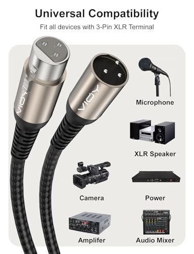 VIOY XLR Microphone Cable 6.6 FT, 3-Pin Male to Female Balanced Mic Cord | Self-locking XLR plug, aluminum alloy shell,Braided microphone extension cord for studio recording, mixer and podcast use - size: 6.6FT