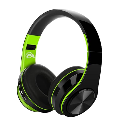 Gaming Headphones, Wireless Bluetooth Over-Ear, Black with Color Accents, Built-in Mic, HiFi Stereo Sound, Foldable Design-Gaming Headset (Green) - color: Green