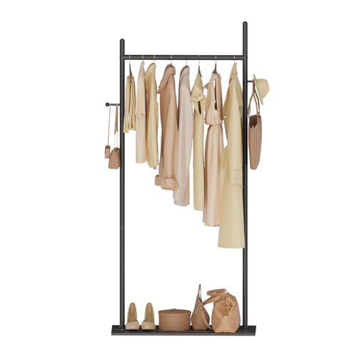 Metal Garment Rack, Coat Hanger Stand, 25.6x11.8x68.9 In, Black | Metal Clothing Rack for Hanging Clothes, Freestanding Hanging Rails with Hooks and Heavy Rock Slab Base - color: Black, size: 11.8 x 25.6 x 68.9 In