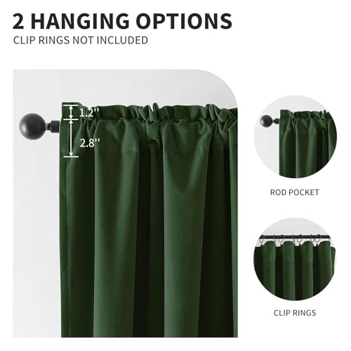 CUCRAF Dark Olive Green Velvet 100% Blackout Curtains 90 inches Long, Thermal Insulated, Noise Reducing Rod Pocket Luxury Drapes for Bedroom Living Room(52x90 inches, 2 Panels) - color: Dark Olive Green, size: 52"W x 90"L (Pack of 2)