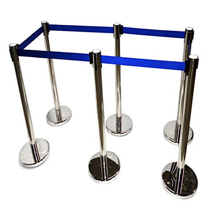 TECHTONGDA 6pcs Crowd Control Stanchions, Stanchion Posts Barrier, 35" Height Stainless Steel Polish Stanchion Set Barriers Queue Line with 9.1ft Blue Retractable Belt for Theater Hotels Clubs Museums