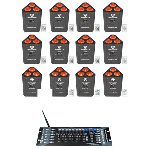 Rockville RockWedge LED Battery Powered Par Lights 12-Pack with Controller