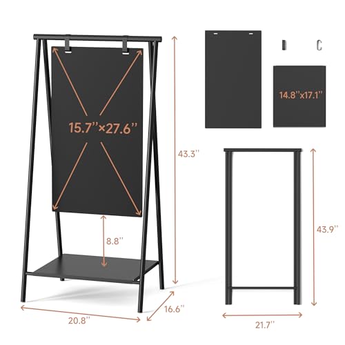 SELEAD Metal A-Frame Chalkboard No Assembly Required, 21"x44” Sandwich Sign | Premium Minimal Matte Black Frame Outdoor Indoor Swinging Sidewalk Board Pizarra for Business or Personal Display - size: 21"W x 44"H