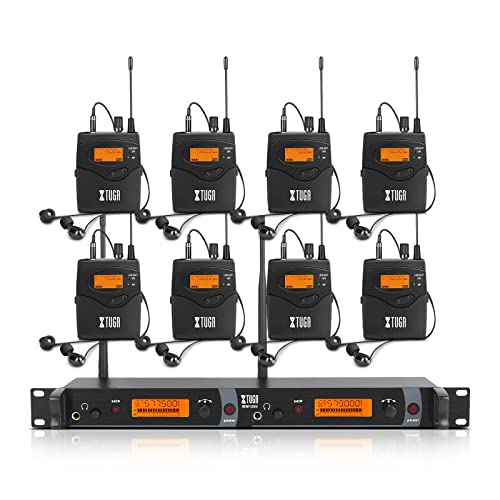 XTUGA IEM1200 Wireless in Ear Monitors for Musicians/Singers, 8 Bodypacks, Adjustable 2x40 Frequencies, 300Ft Range, Wireless in Ear Monitor for Band/Studio/Church, Rack Mount Kit - size: 8 Bodypacks