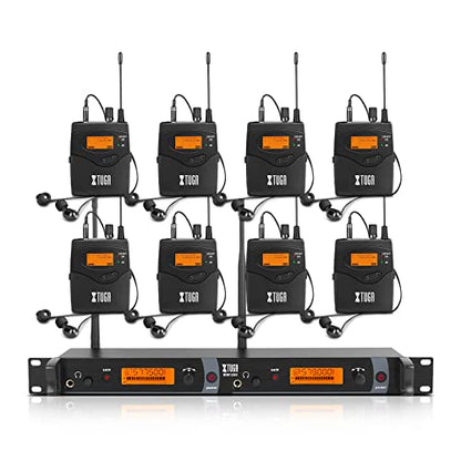 XTUGA IEM1200 Wireless in Ear Monitors for Musicians/Singers, 8 Bodypacks, Adjustable 2x40 Frequencies, 300Ft Range, Wireless in Ear Monitor for Band/Studio/Church, Rack Mount Kit - size: 8 Bodypacks