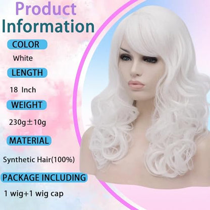 Cying Lin 18" Long Curly White Beehive Wigs Heat Resistance Fiber Synthetic Hair Party Cosplay Wigs Peluca (White) - color: White
