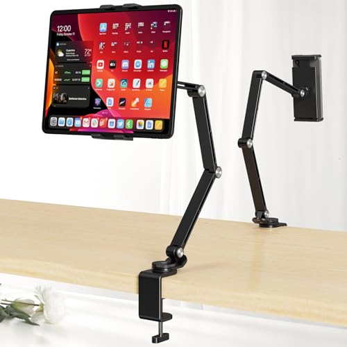 Houele Tablet Stand Holder, Adjustable Foldable Tablet Arm iPad Desk Mount with 360°Rotate Base, Phone Holder iPad Stand for Desk and Bed, Compatible with Tablets, Phones or Other 4-15.6" Device - color: Black