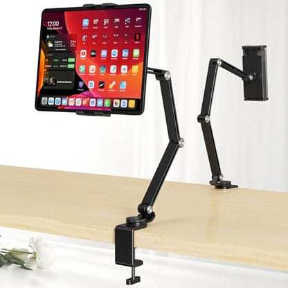 Houele Tablet Stand Holder, Adjustable Foldable Tablet Arm iPad Desk Mount with 360°Rotate Base, Phone Holder iPad Stand for Desk and Bed, Compatible with Tablets, Phones or Other 4-15.6" Device - color: Black
