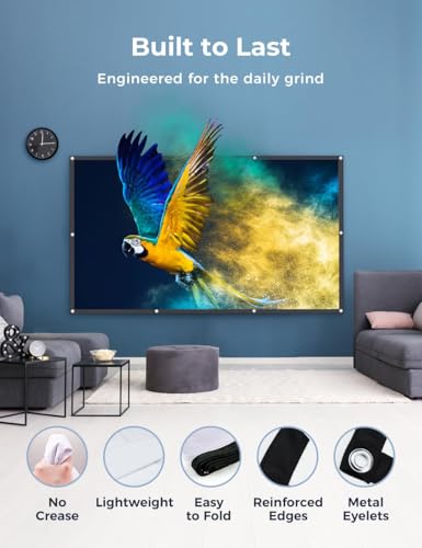 Aurzen 120-Inch Projector Screen, 16:9 4K HD, Foldable Anti-Crease, Portable Double-Sided Screen for Indoor/Outdoor Home Theater & Backyard, White (120 inches) | Foldable Anti-Crease, Portable Double-Sided, Indoor/Outdoor Home Theater & Backyard