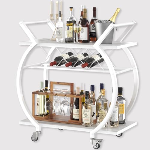 LVB White Bar Cart, Modern Rolling Serving Wine Cart with Storage for Home - style: White Oak