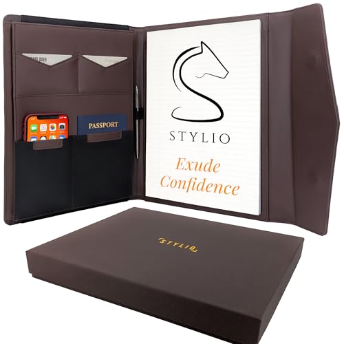 STLYIO Trifold Padfolio - Magnetic Closure. Stretchable Compartment for Tablet, Documents. Elastic Pockets for Phone, Gadgets, Passport, Travel Documents. Letter-Sized Notepad and Gift Box Included. - color: Walnut, size: Padfolio w/ Magnetic Clasp (12.5"