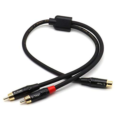 RCA Female to 2 RCA Male Y Splitter Cable,Gold Plated Dual RCA Male to RCA/Phono Female Stereo Audio Cable Extension Cord (50CM) - color: RCAF-2RCAM