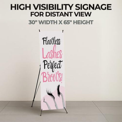 DreamController Lashes & Brows X-Stand Banner by DC | 30"x65" Tripod Display | Flawless Lashes Perfect Brows Vertical Banner for Trade Shows & Events | Made in USA | (Stand Not Included) - color: Flawless Lashes Perfect Brows, size: X Banner - 30x65"