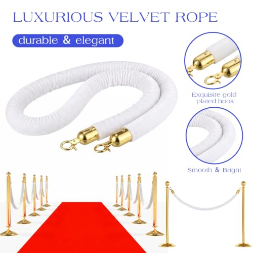 Woanger 8 Pack Velvet Stanchion Rope, 6 Feet Crowd Control Stanchion Ropes Safety Barrier with Silver Plated Hook for Carpet Events Movie Theaters Grand Openings Hotels Party | Crowd Control Barrier for Red Carpet Events, Theaters, Hotels, Grand Openings,