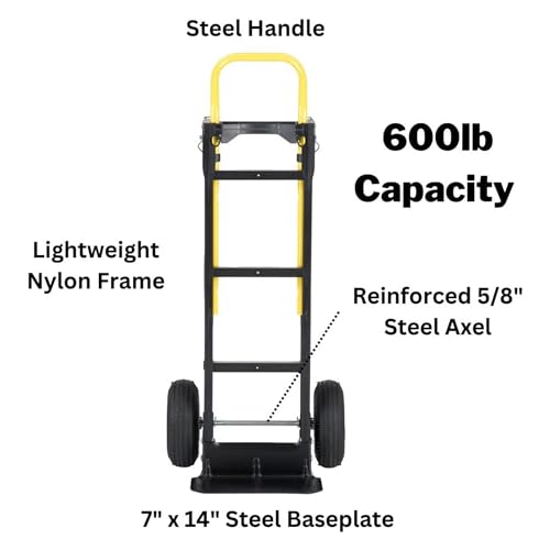 Harper Trucks 700 lb Capacity Glass Filled Nylon Convertible Hand Truck and Dolly with 10" Pneumatic Wheels , Black with yellow handle - PGDYK1635PKD - style: Style is 10" Pneumatic Wheels