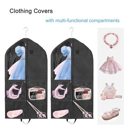 40Inch Garment Bag for Hanging Clothes, Waterproof Dance Costume Bags, Gusseted Hanging Garment Bags for Travel Storage, Kids Garment Bag, Garment Bag for Dance Competitions（Black-2 pack)