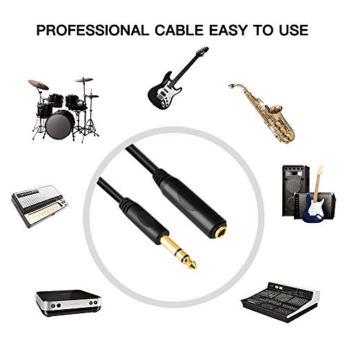 6.35mm 1/4" inch TRS Plug Male to 1/4 Female Headphone Guitar Extension Cable Cord, Gold Plated Audio Cable Stereo Extender, 10 feet (3 M) - color: Black 3M/10FT