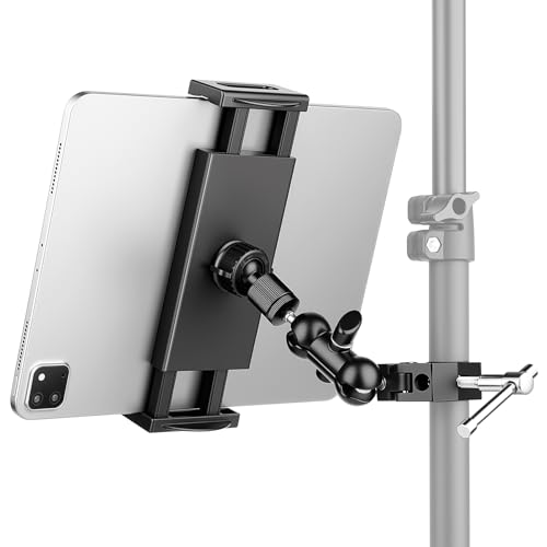 iPad Holder for Mic Stand, Side Mount iPad Music Stand Holder for Microphone, 360° Swivel Tilt Adjustable Mic Tablet Stand for 4.7-12.9" iPad Pro Galaxy Tabs