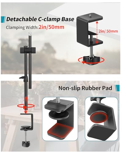 Overhead Camera Mount Desk Stand, Camera Arm Desk Mount Clamp Stand with 360°Adjustable Magic Arm, Webcam Arm Mount Stand w Ballhead Phone Mount for Desk Logitech Microphone Video Light Cell Phone - size: 1DFPGBL