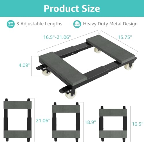 Heavy Duty Furniture Moving Dolly - Adjustable Furniture Movers with 4 Swivel Casters Wheels, Small Wood & Metal Floor Flat Dollies Cart, One Pack - size: 21"-1 PC