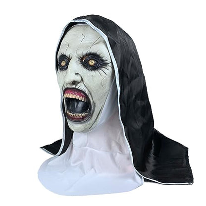 Scary Nun Mask, Latex Nightmare Masks with Scraf Halloween Scream Women Nun's Costume Conjuring Full Head Headwear Party Props