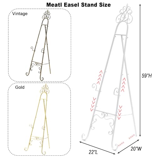 59" H Metal White Large Adjustable Easel Stand for Wedding Sign | Metal Free Standing Scroll Display Easel for Wedding Sign Mirror Picture Poster Holder Showcasing