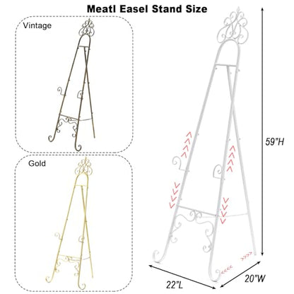 59" H Metal White Large Adjustable Easel Stand for Wedding Sign | Metal Free Standing Scroll Display Easel for Wedding Sign Mirror Picture Poster Holder Showcasing
