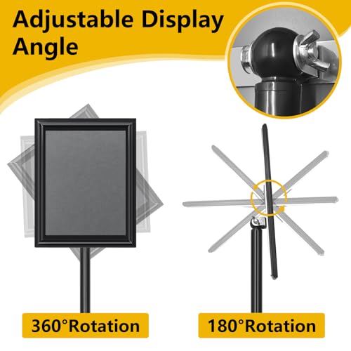 2 Pack Sign Holder Stand 8.5x11 Inch, Adjustable Sign Stand, Floor Standing Sign Holder, Snap-Open Frame Display, 360° Rotation Outdoor Indoor Poster or chalk board Display for advertising,Malls,Black